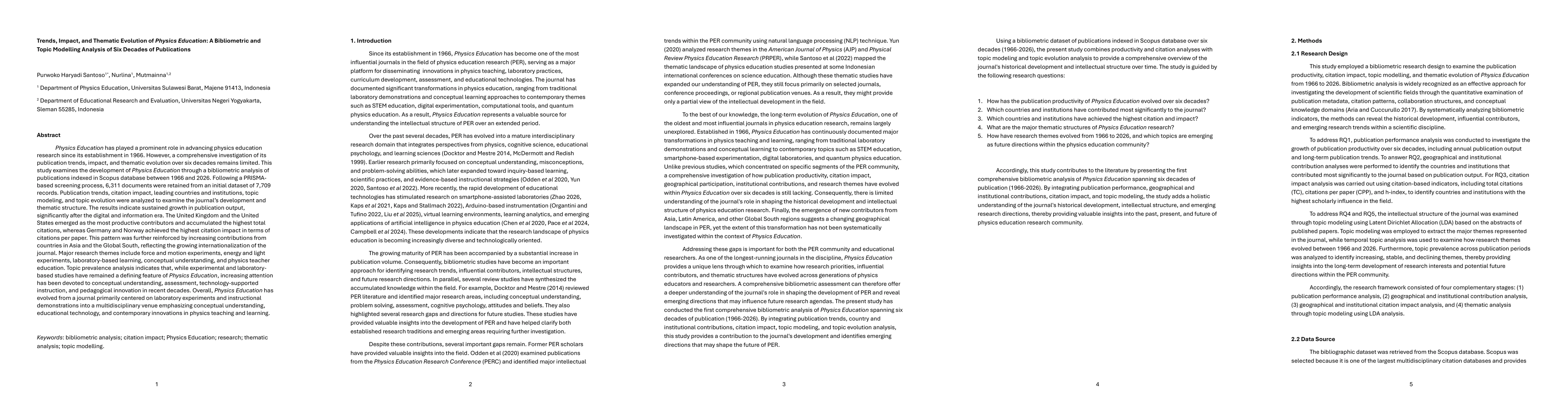 Thumbnail for Trends, Impact, and Thematic Evolution of Physics Education: A Bibliometric and Topic Modelling Analysis of Six Decades of Publications