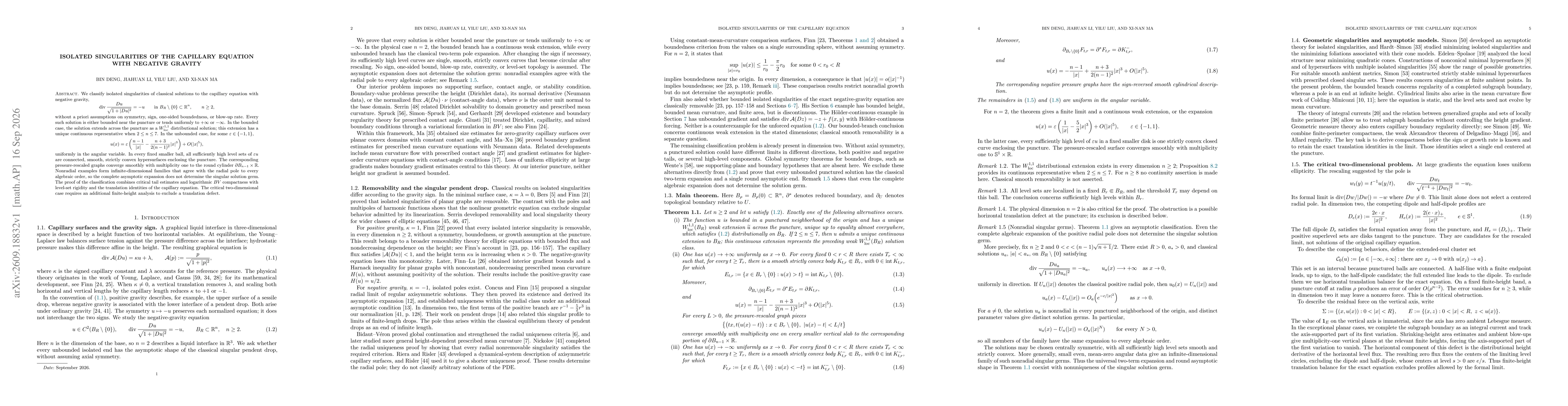 Thumbnail for Isolated singularities of the capillary equation with negative gravity