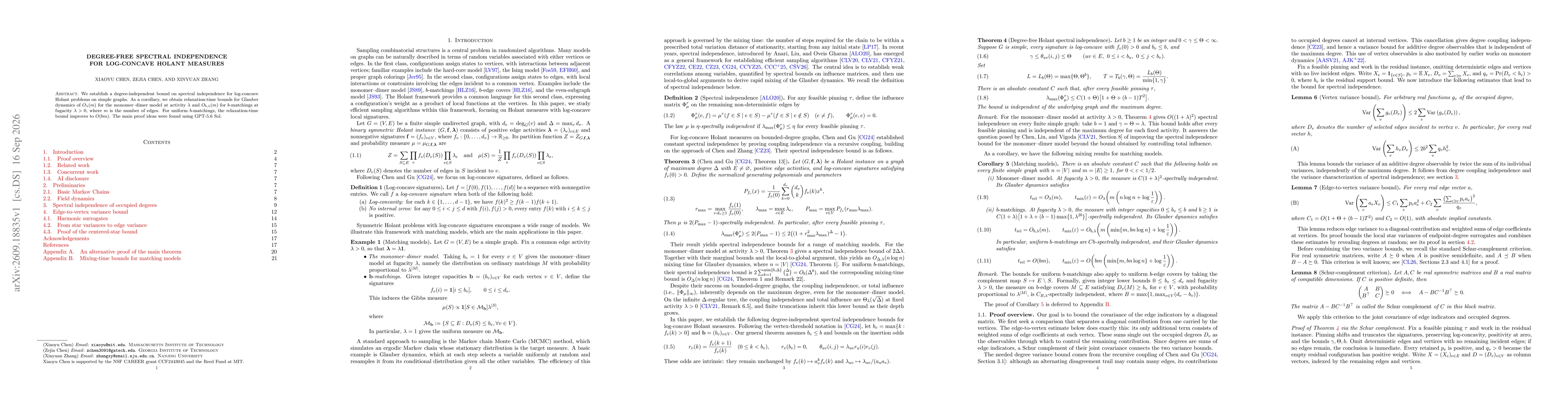 Thumbnail for Degree-Free Spectral Independence for Log-Concave Holant Measures