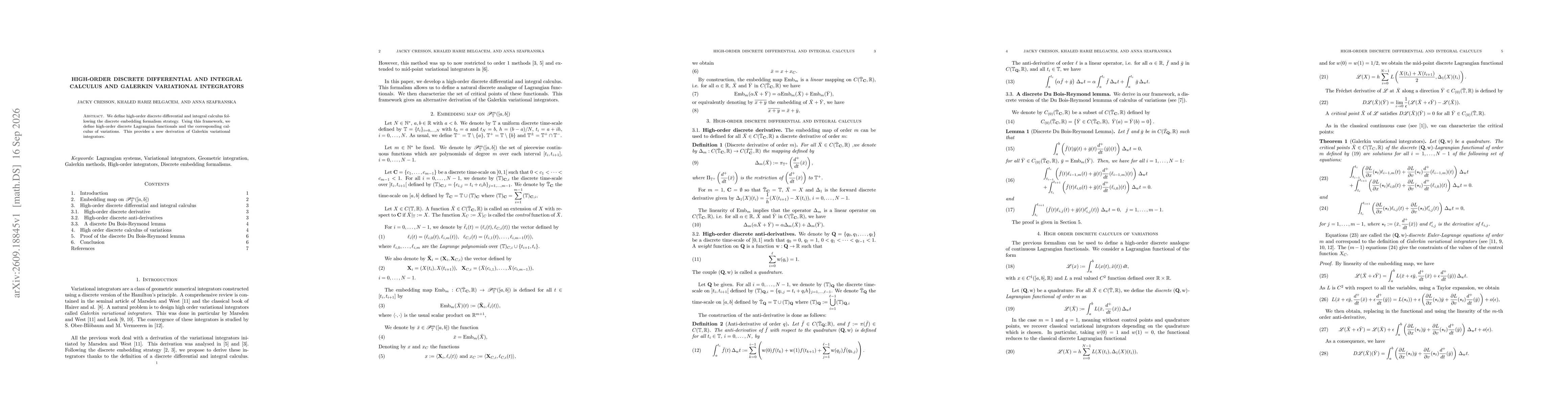 Thumbnail for High-order discrete differential and integral calculus and Galerkin variational integrators