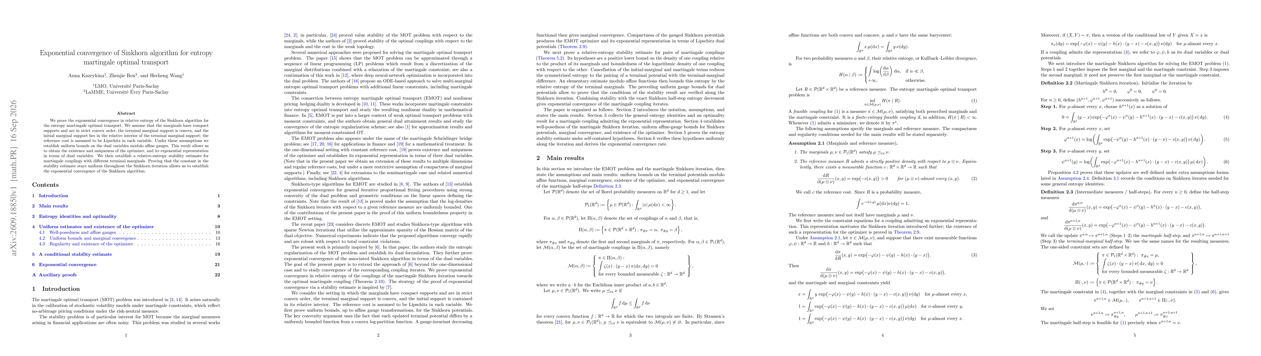 Thumbnail for Exponential convergence of Sinkhorn algorithm for entropy martingale optimal transport