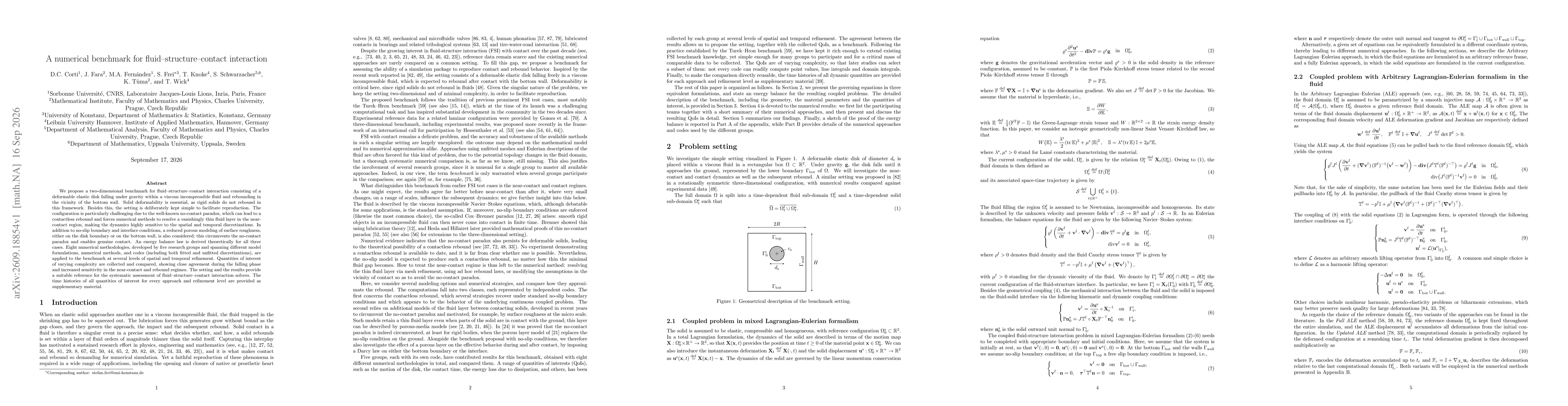 Thumbnail for A numerical benchmark for fluid--structure--contact interaction