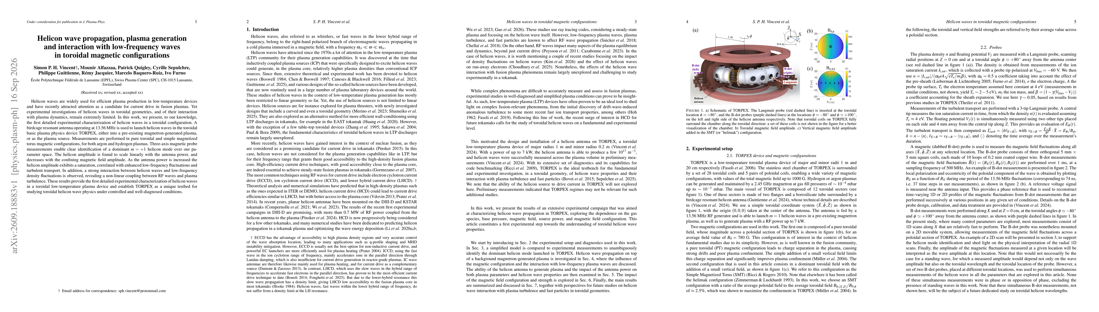 Thumbnail for Helicon wave propagation, plasma generation and interaction with low-frequency waves in toroidal magnetic configurations