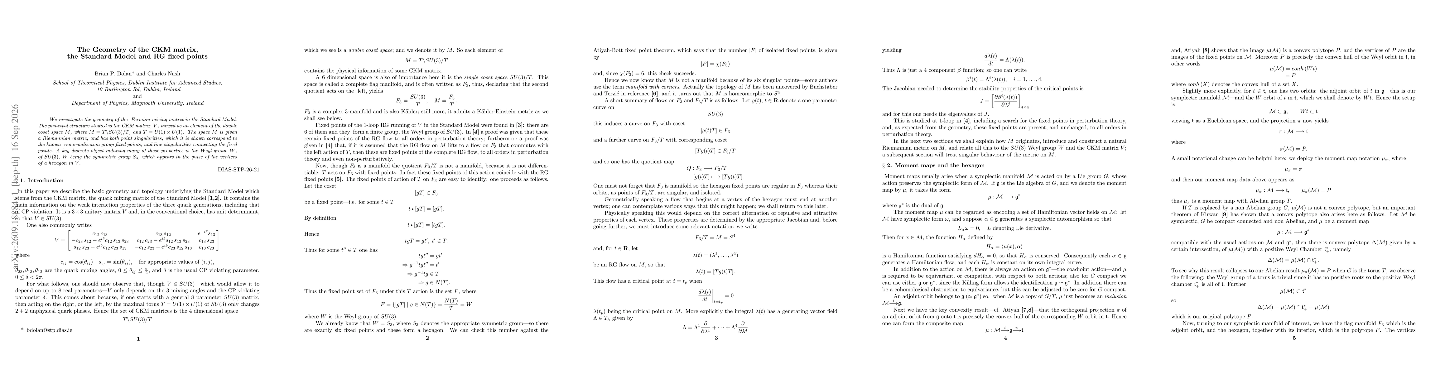 Thumbnail for The Geometry of the CKM matrix, the Standard Model and RG fixed points