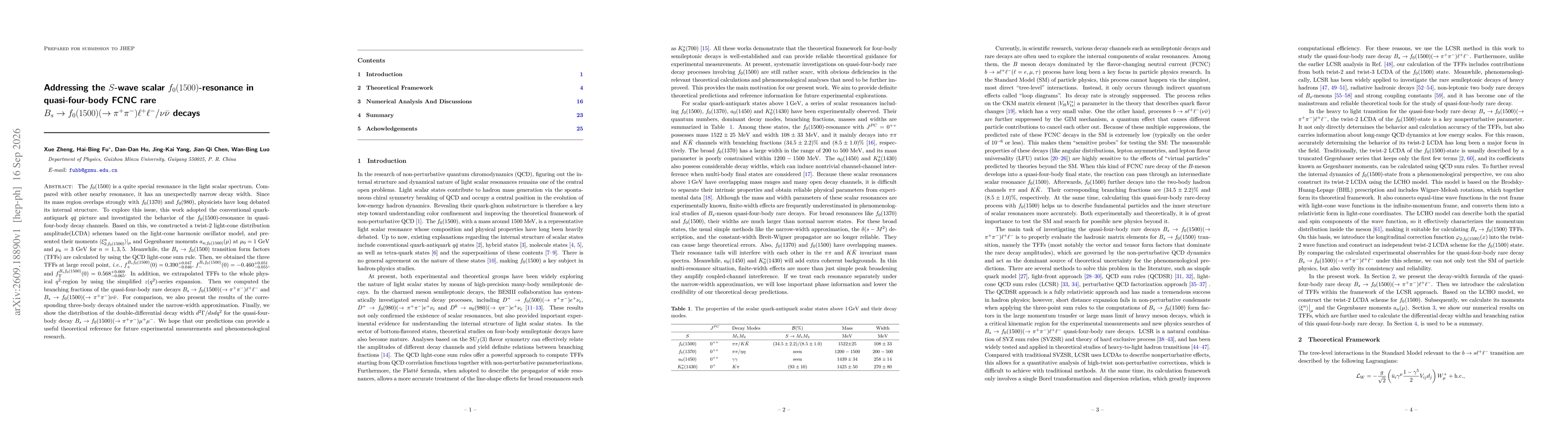 Thumbnail for Addressing the $S$-wave scalar $f_0(1500)$-resonance in quasi-four-body FCNC rare $B_s \to f_0(1500) (\to π^+ π^- ) \ell^+ \ell^- / ν\bar ν$ decays