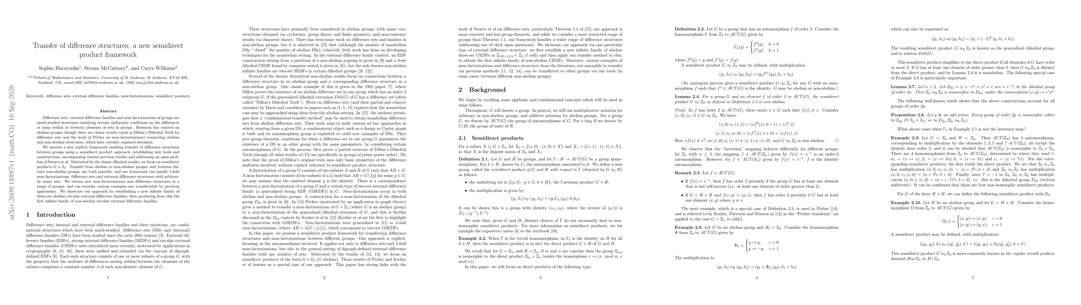 Thumbnail for Transfer of difference structures: a new semidirect product framework