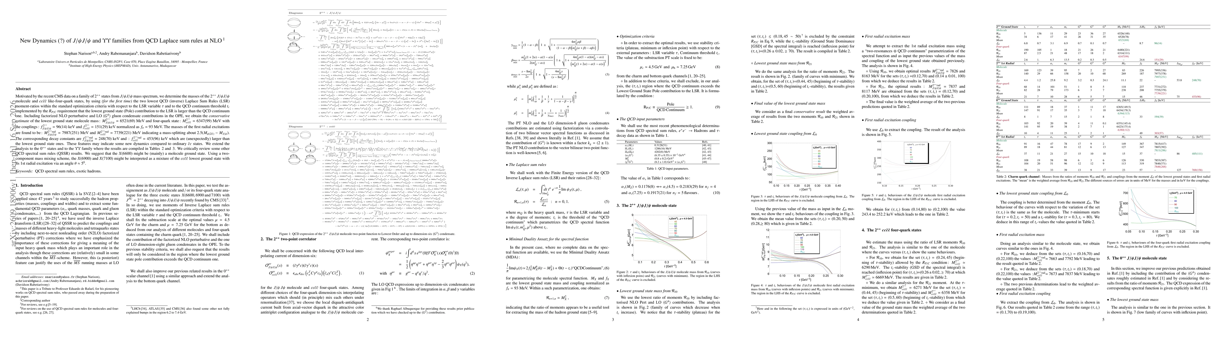 Thumbnail for New Dynamics (?) of $J/ψJ/ψ$ and $ΥΥ$ families from QCD Laplace sum rules at NLO