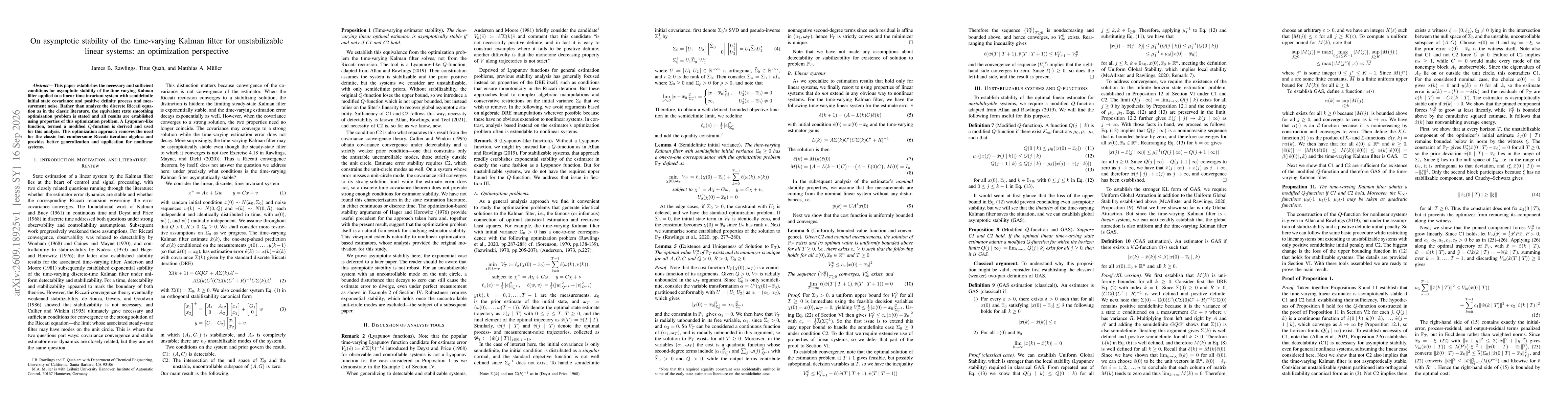 Thumbnail for On asymptotic stability of the time-varying Kalman filter for unstabilizable linear systems: an optimization perspective