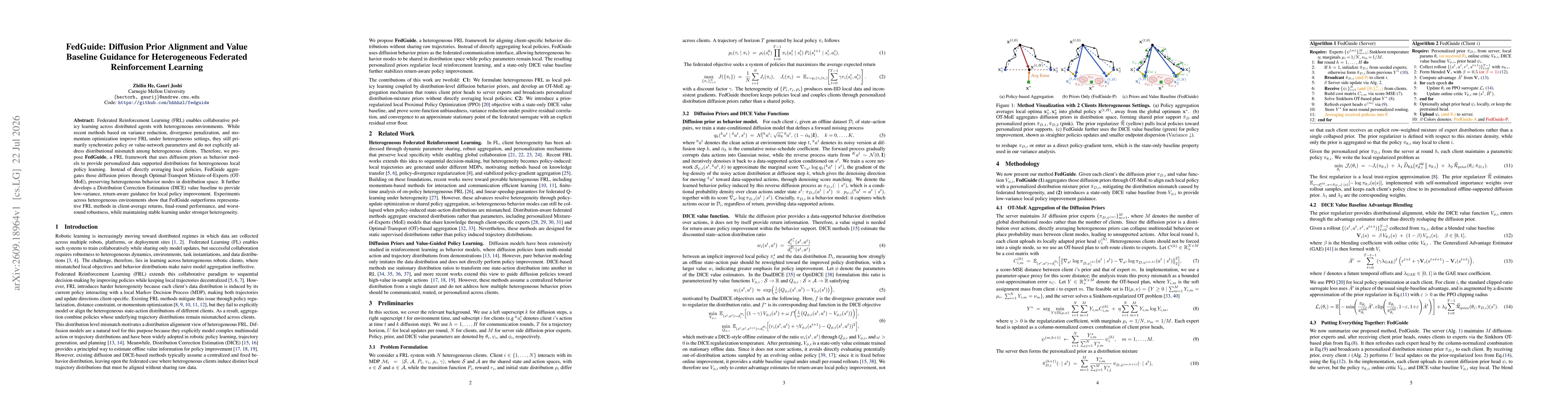Thumbnail for FedGuide: Diffusion Prior Alignment and Value Baseline Guidance for Heterogeneous Federated Reinforcement Learning