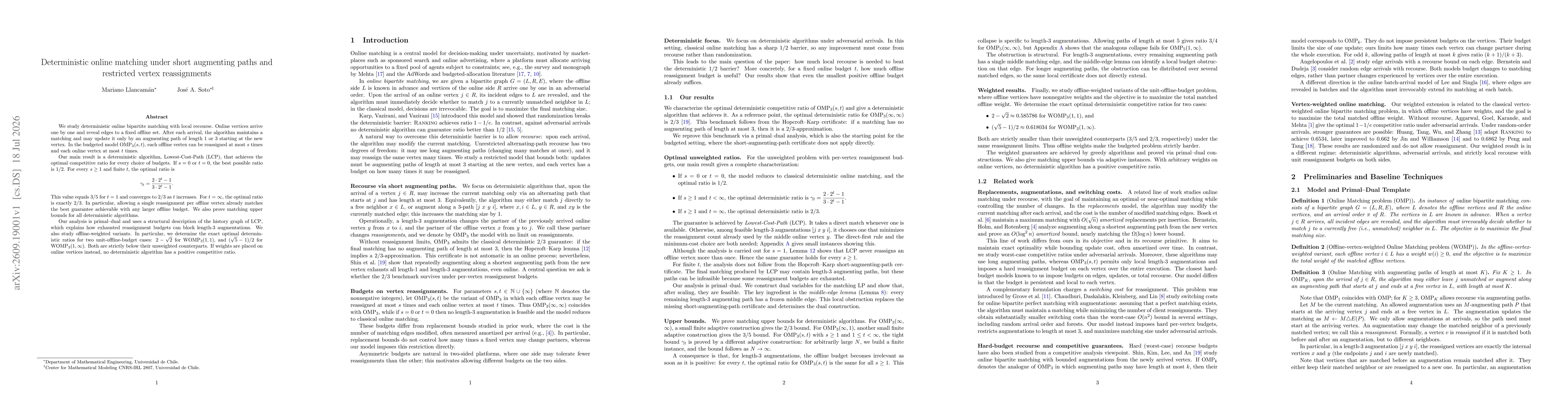 Thumbnail for Deterministic online matching under short augmenting paths and restricted vertex reassignments