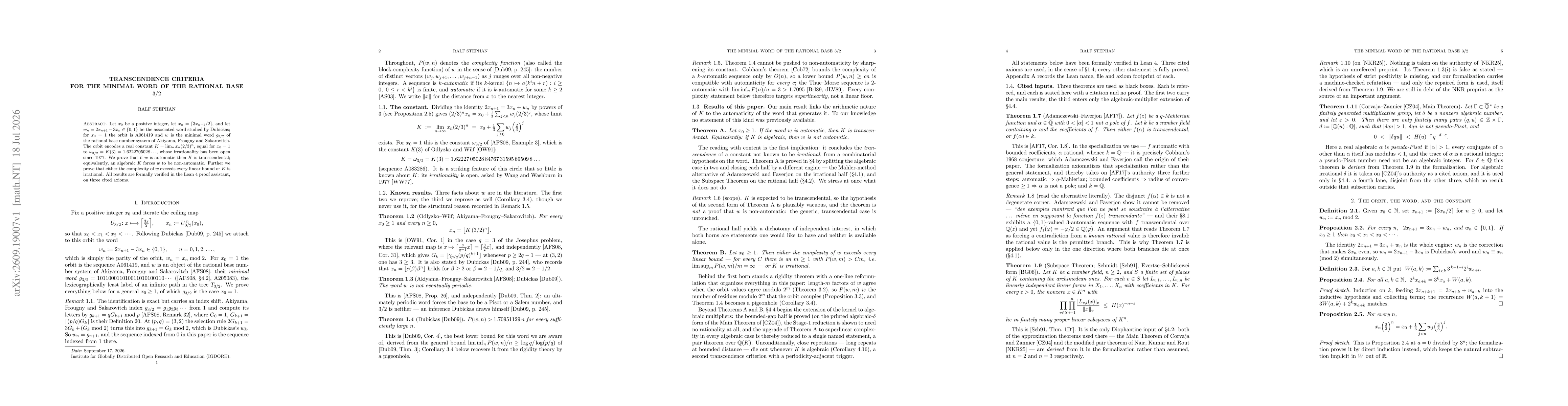 Thumbnail for Transcendence criteria for the minimal word of the rational base $3/2$