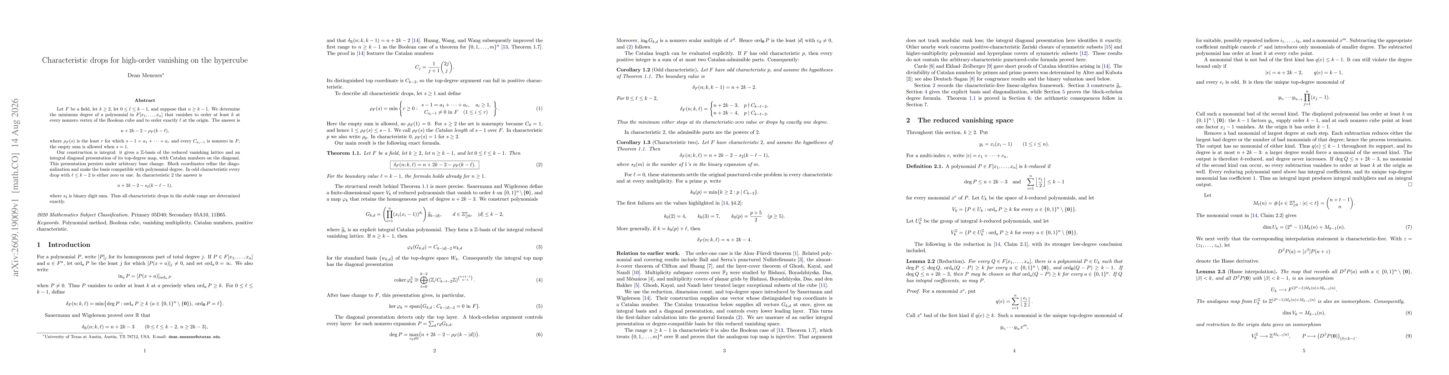 Thumbnail for Characteristic drops for high-order vanishing on the hypercube
