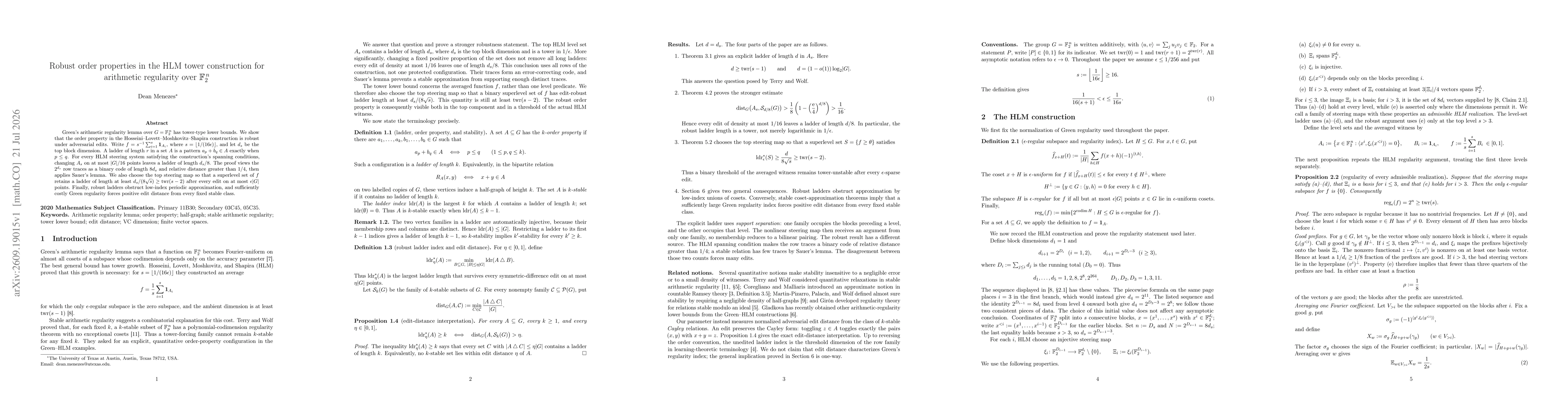Thumbnail for Robust ladders in the HLM tower construction for arithmetic regularity over ${\bf F}_2^{\,n}$