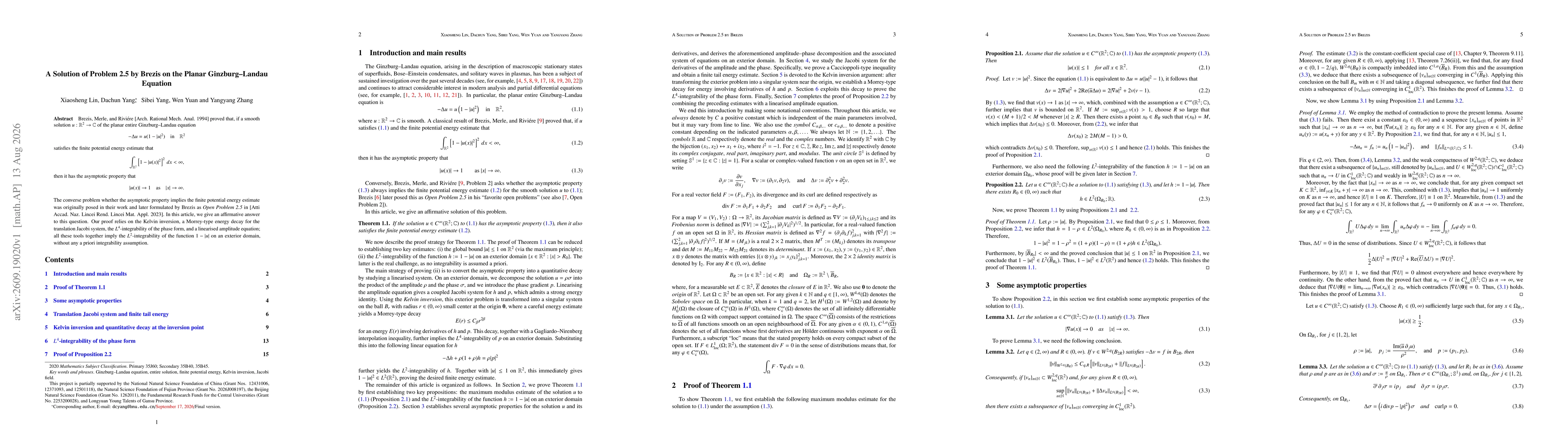 Thumbnail for A Solution of Problem 2.5 by Brezis on the Planar Ginzburg--Landau Equation