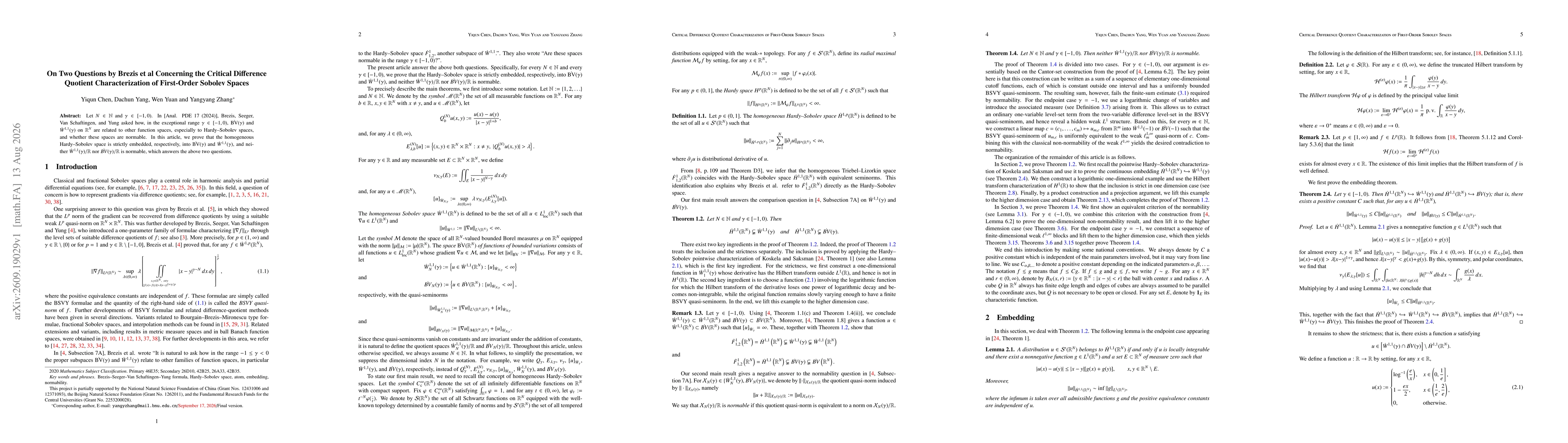 Thumbnail for On Two Questions by Brezis et al Concerning the Critical Difference Quotient Characterization of First-Order Sobolev Spaces