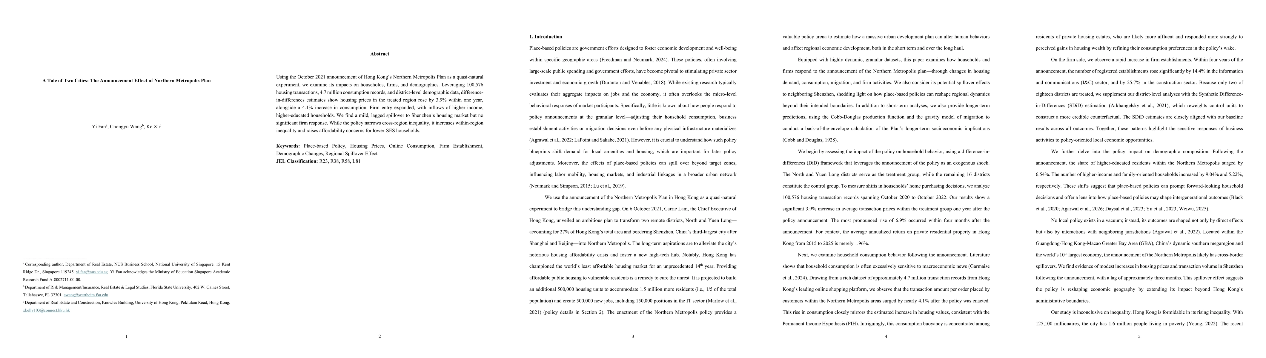 Thumbnail for A Tale of Two Cities: The Announcement Effect of Northern Metropolis Plan