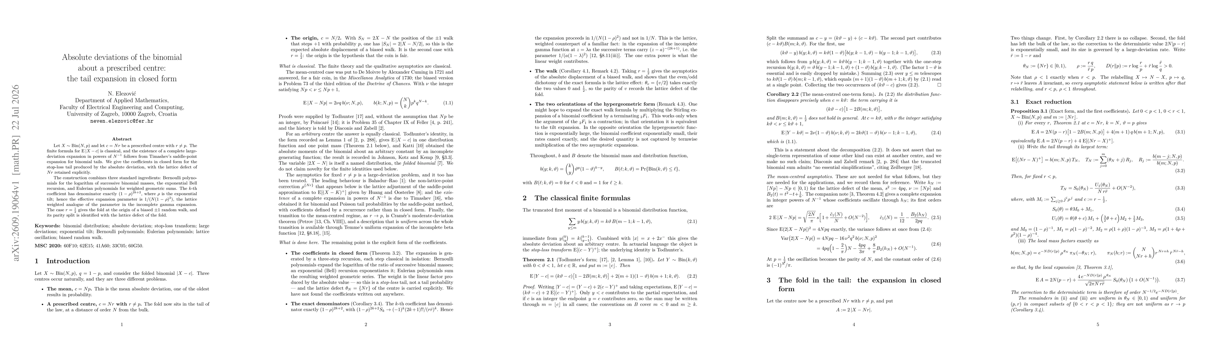 Thumbnail for Absolute deviations of the binomial about a prescribed centre: the tail expansion in closed form