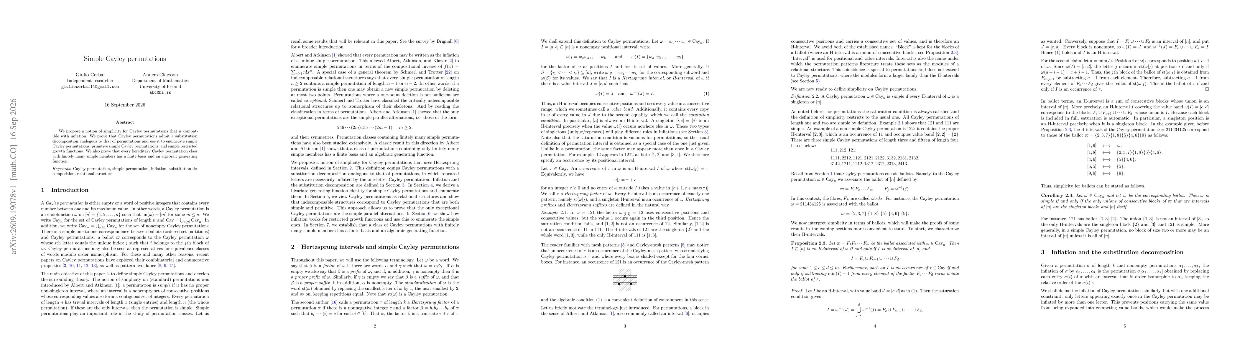 Thumbnail for Simple Cayley permutations