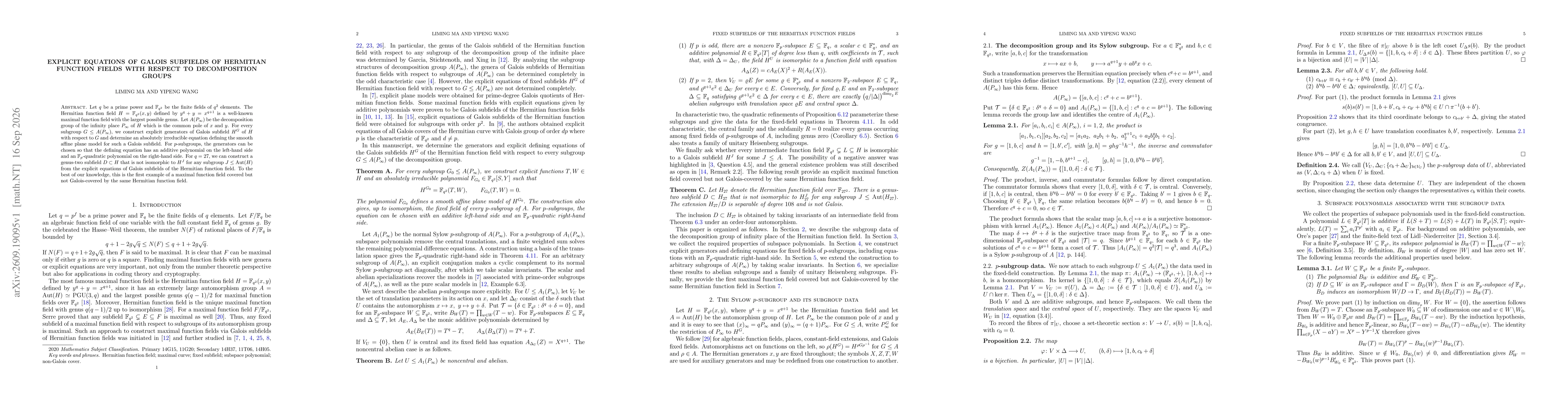 Thumbnail for Explicit equations of Galois subfields of Hermitian function fields with respect to decomposition groups