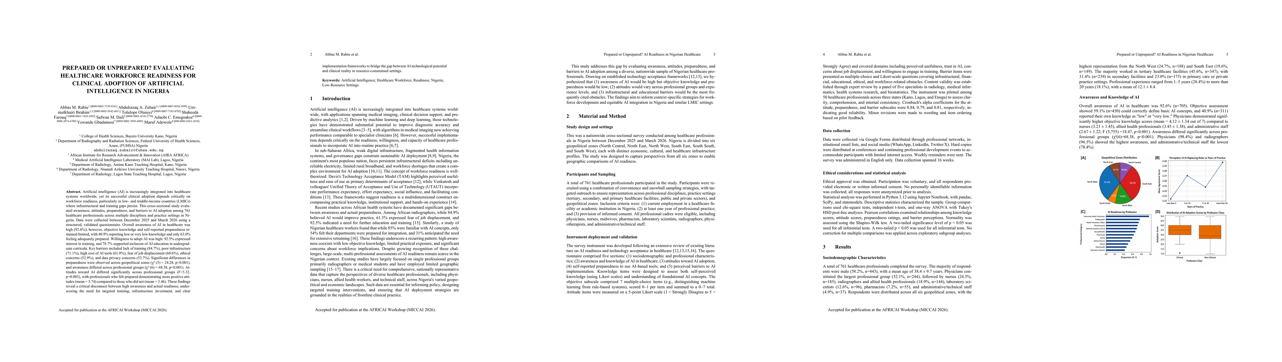 Thumbnail for Prepared Or Unprepared? Evaluating Healthcare Workforce Readiness for Clinical Adoption of Artificial Intelligence in Nigeria