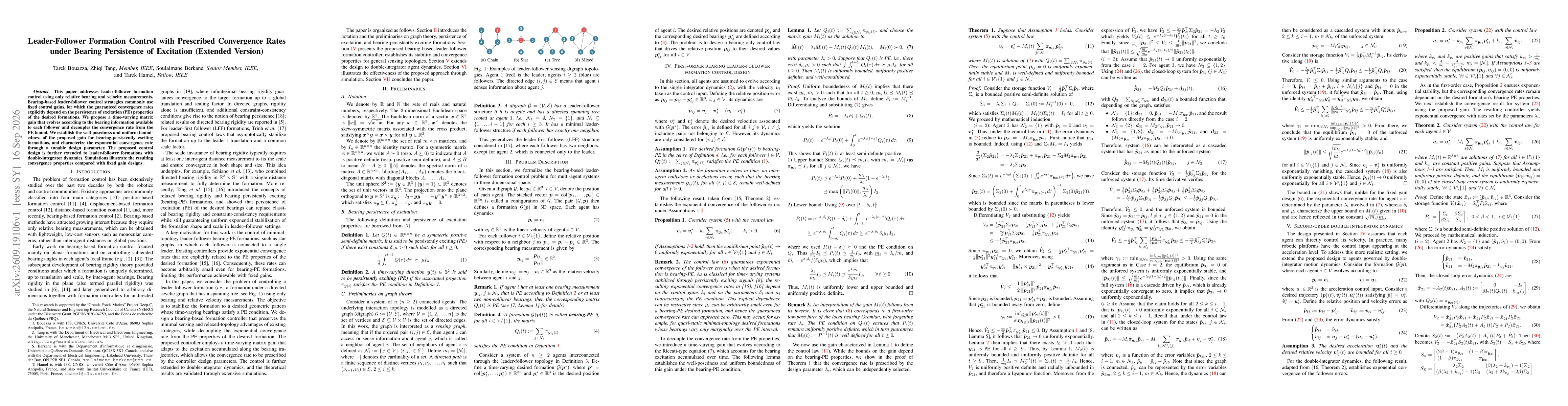 Thumbnail for Leader-Follower Formation Control with Prescribed Convergence Rates under Bearing Persistence of Excitation