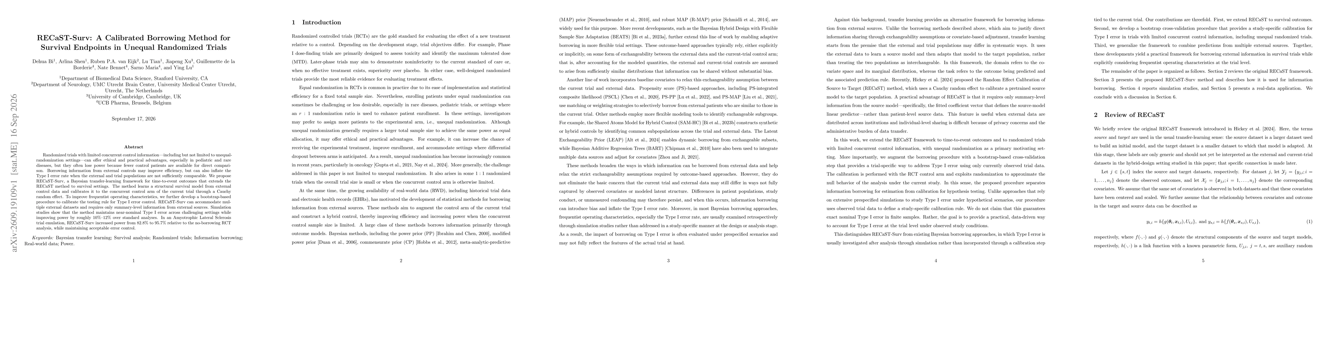 Thumbnail for RECaST-Surv: A Calibrated Borrowing Method for Survival Endpoints in Unequal Randomized Trials