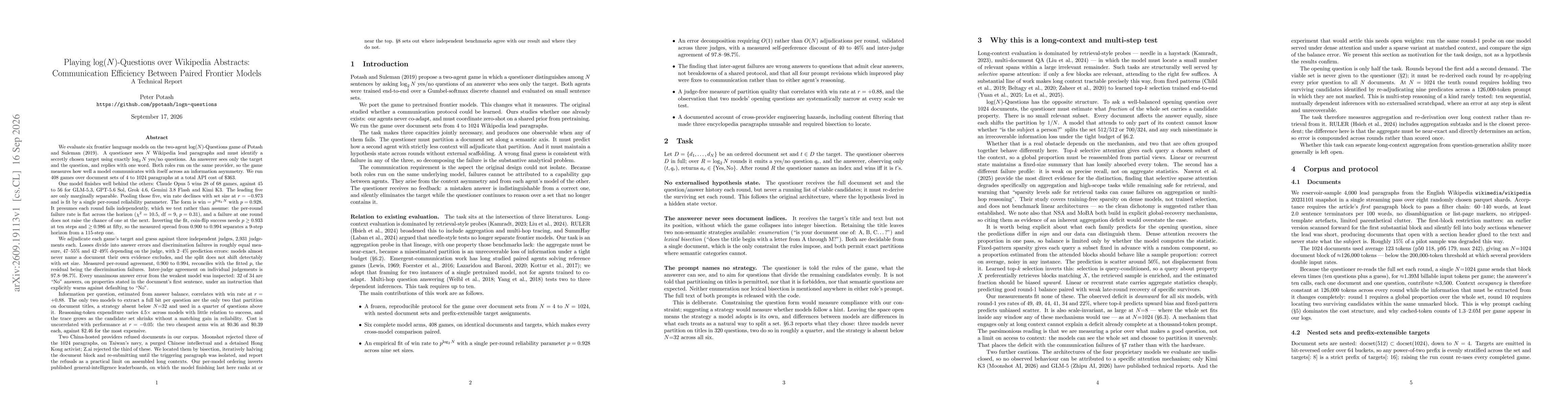 Thumbnail for Playing log(N)-Questions over Wikipedia Abstracts: Communication Efficiency Between Paired Frontier Models