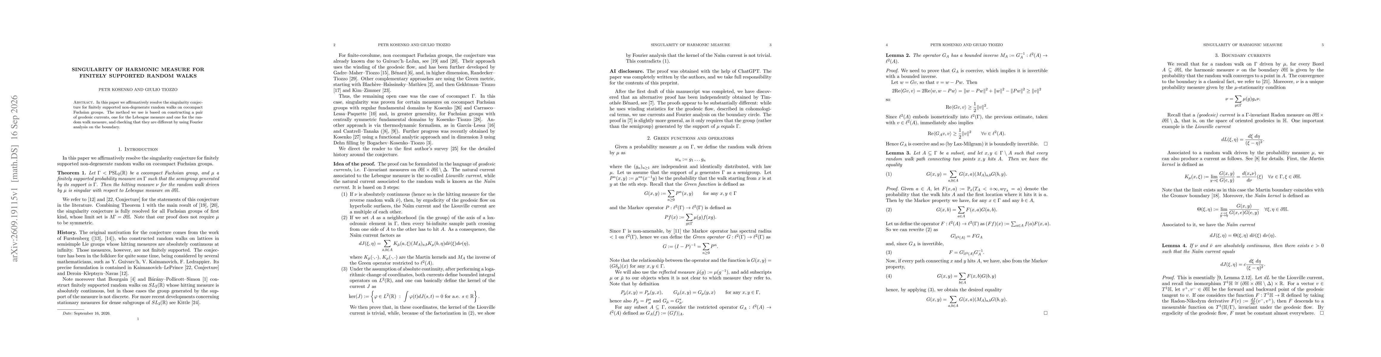 Thumbnail for Singularity of harmonic measure for finitely supported random walks
