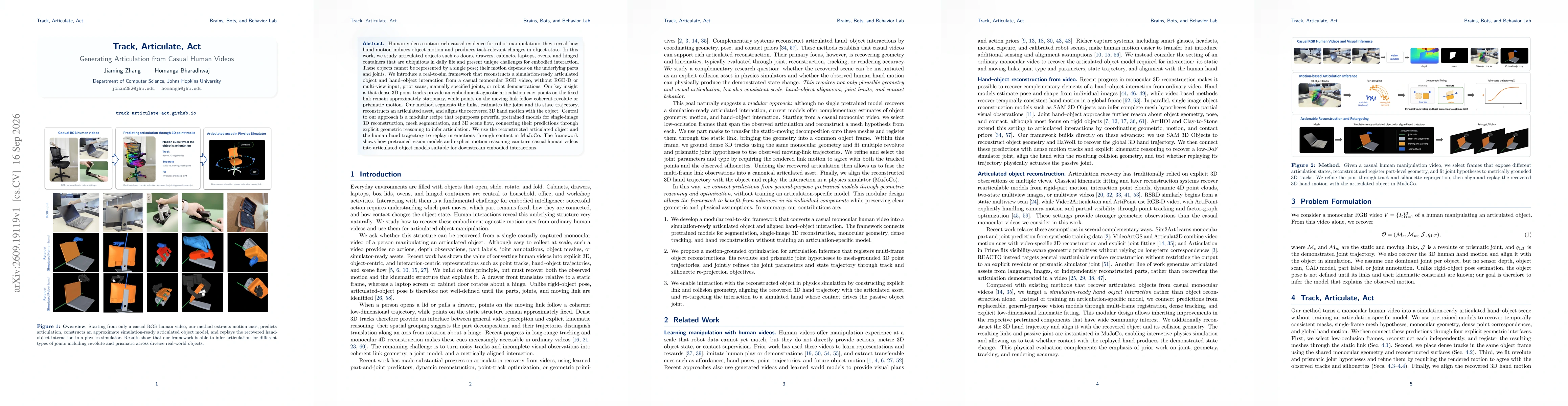 Thumbnail for Track, Articulate, Act: Generating Articulation from Casual Human Videos