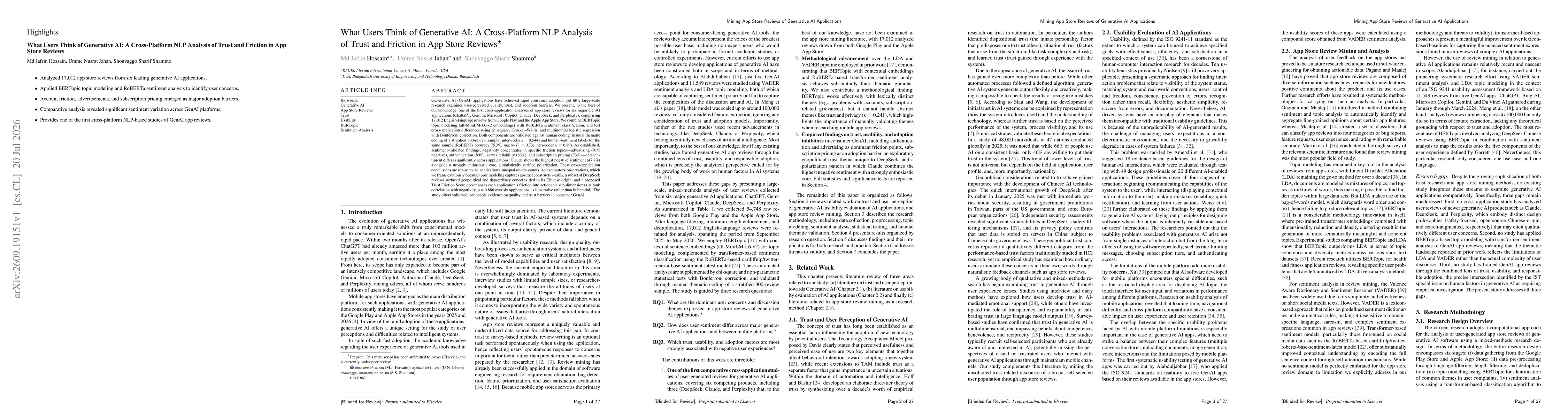 Thumbnail for What Users Think of Generative AI: A Cross-Platform NLP Analysis of Trust and Friction in App Store Reviews