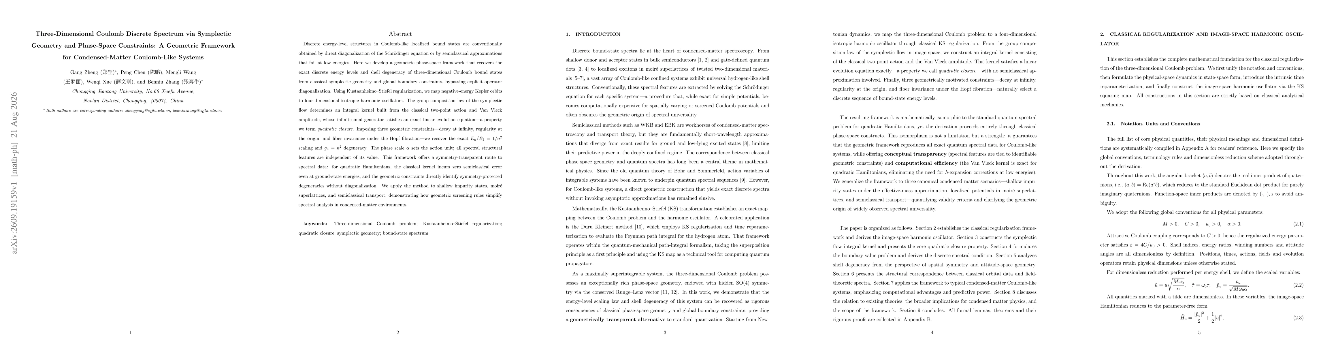 Thumbnail for Three-Dimensional Coulomb Discrete Spectrum via Symplectic Geometry and Phase-Space Constraints: A Geometric Framework for Condensed-Matter Coulomb-Like Systems