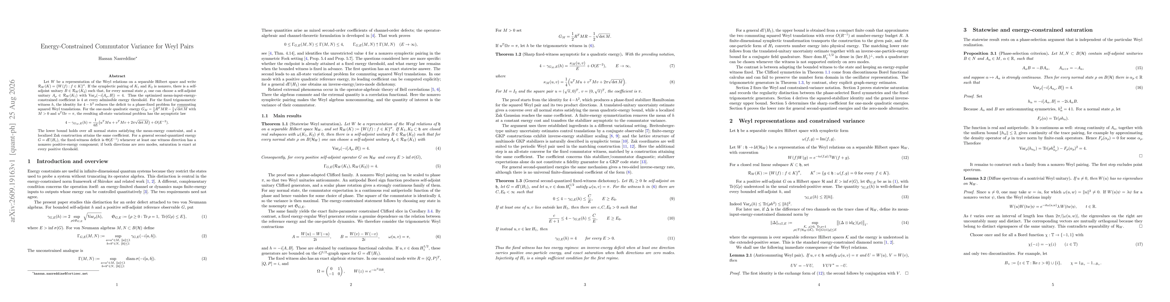 Thumbnail for Energy-Constrained Commutator Variance for Weyl Pairs