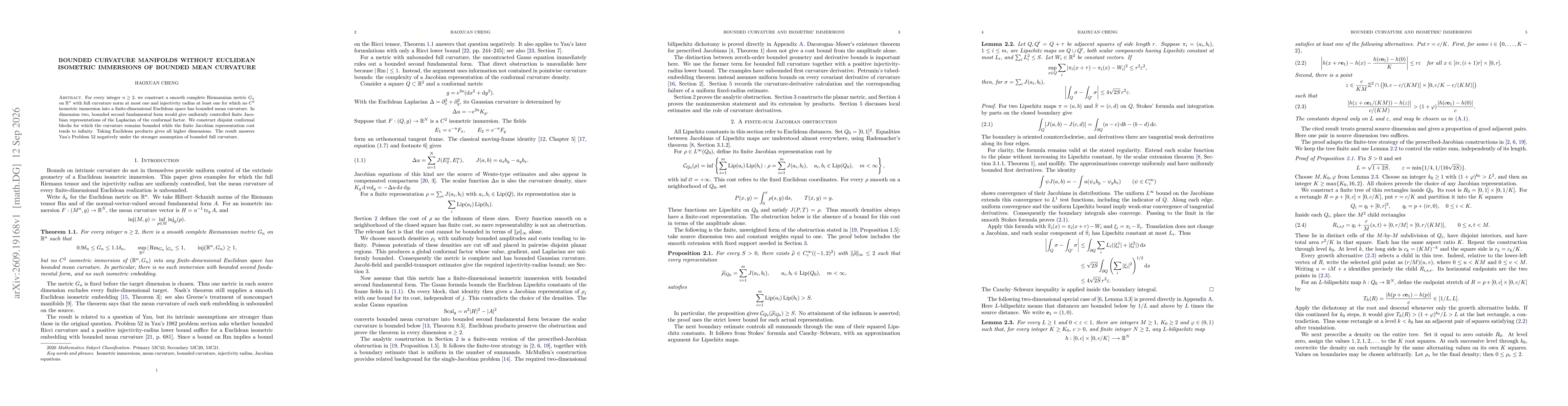 Thumbnail for Bounded curvature manifolds without Euclidean isometric immersions of bounded mean curvature