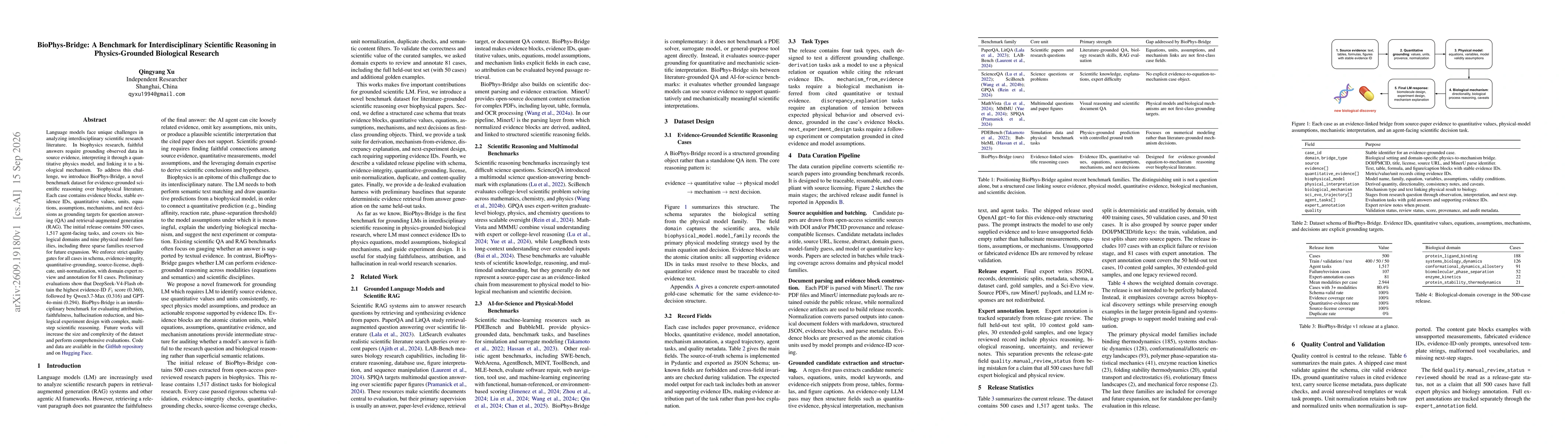 Thumbnail for BioPhys-Bridge: A Benchmark for Interdisciplinary Scientific Reasoning in Physics-Grounded Biological Research