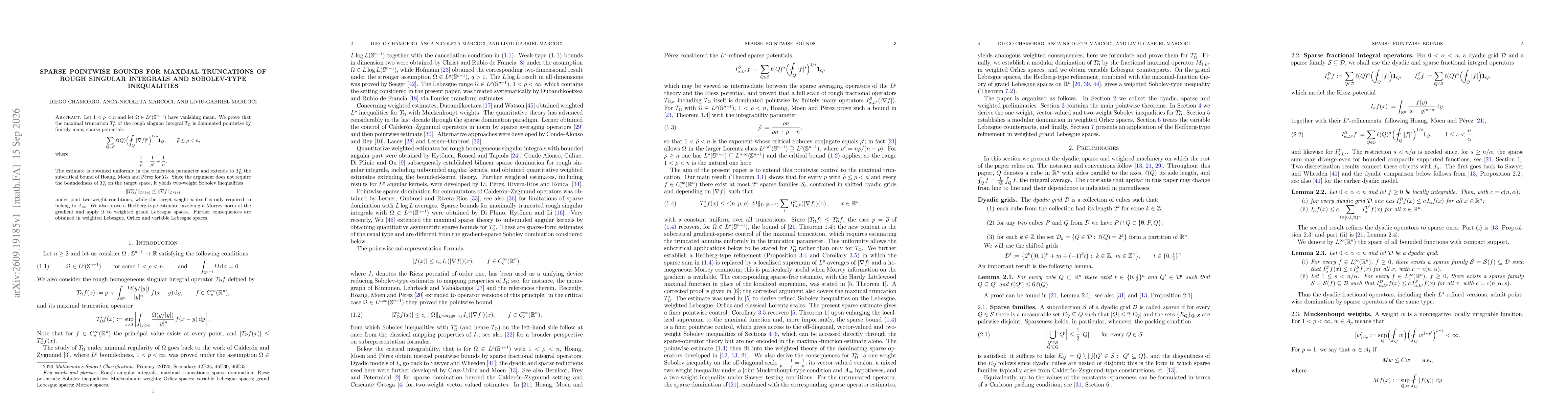 Thumbnail for Sparse pointwise bounds for maximal truncations of rough singular integrals and Sobolev-type inequalities
