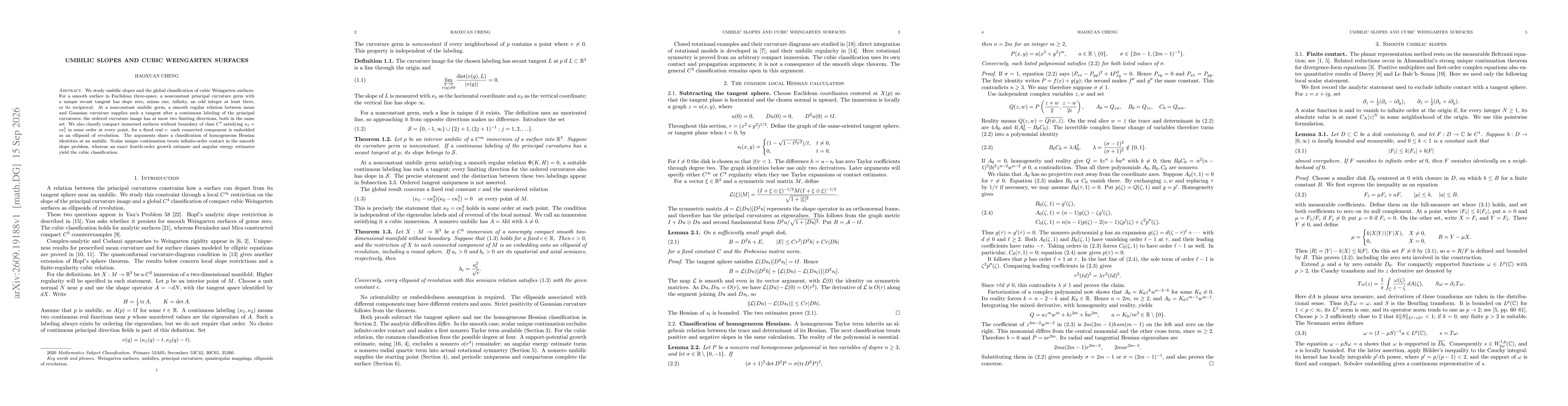 Thumbnail for Umbilic slopes and cubic Weingarten surfaces