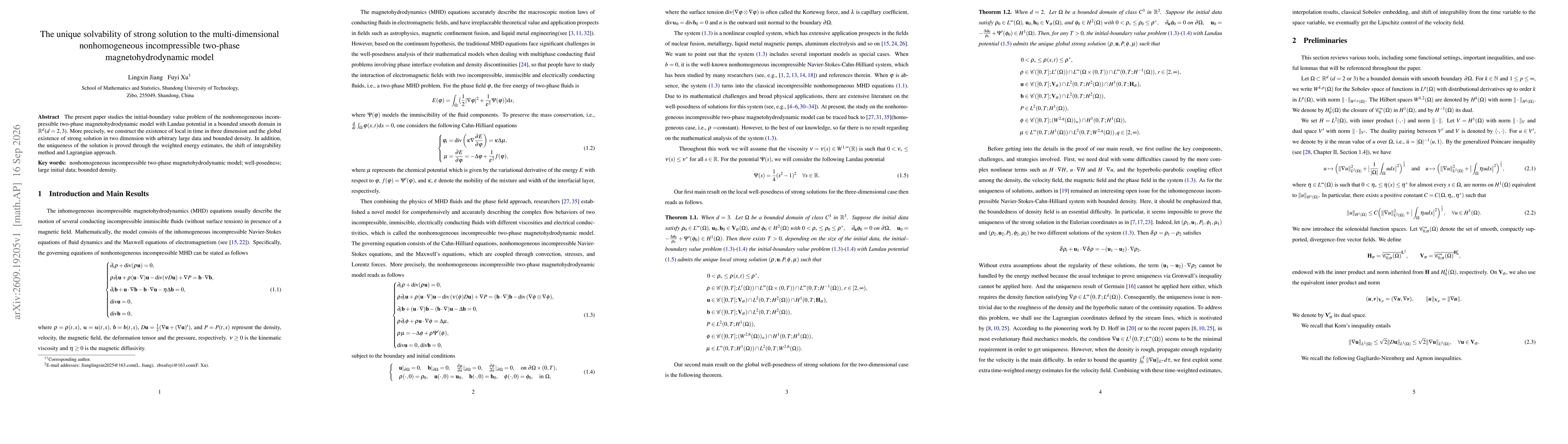 Thumbnail for The unique solvability of strong solution to the multi-dimensional nonhomogeneous incompressible two-phase magnetohydrodynamic model
