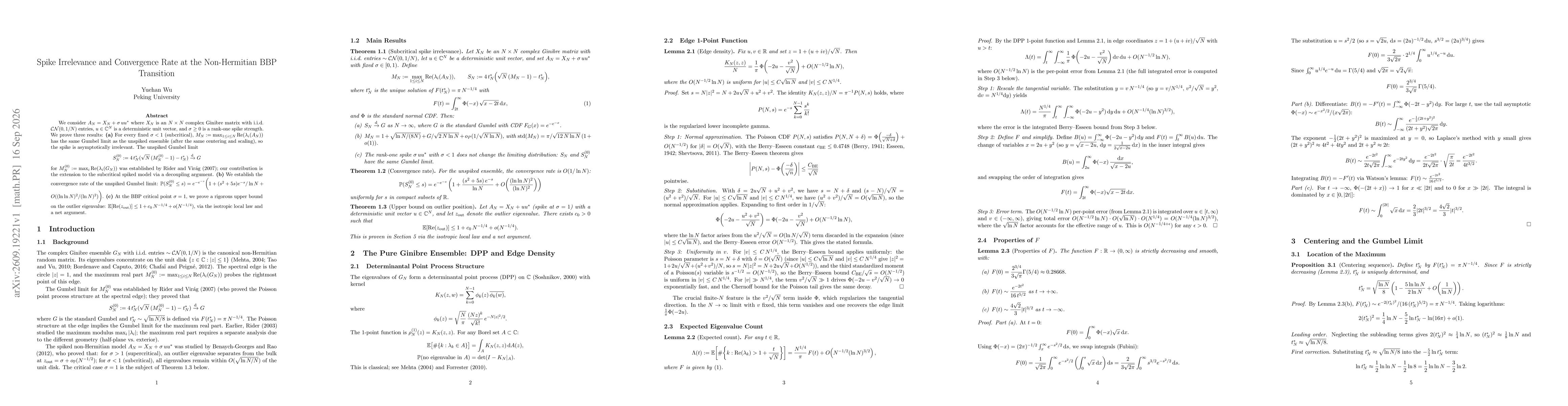Thumbnail for Spike Irrelevance and Convergence Rate at the Non-Hermitian BBP Transition