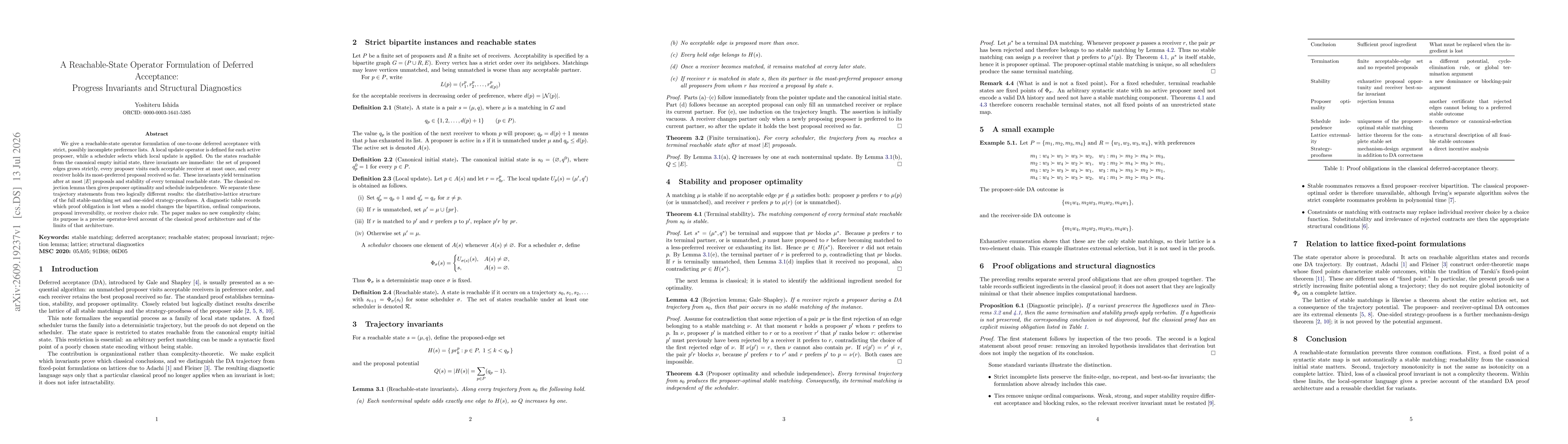 Thumbnail for A Reachable-State Operator Formulation of Deferred Acceptance: Progress Invariants and Structural Diagnostics