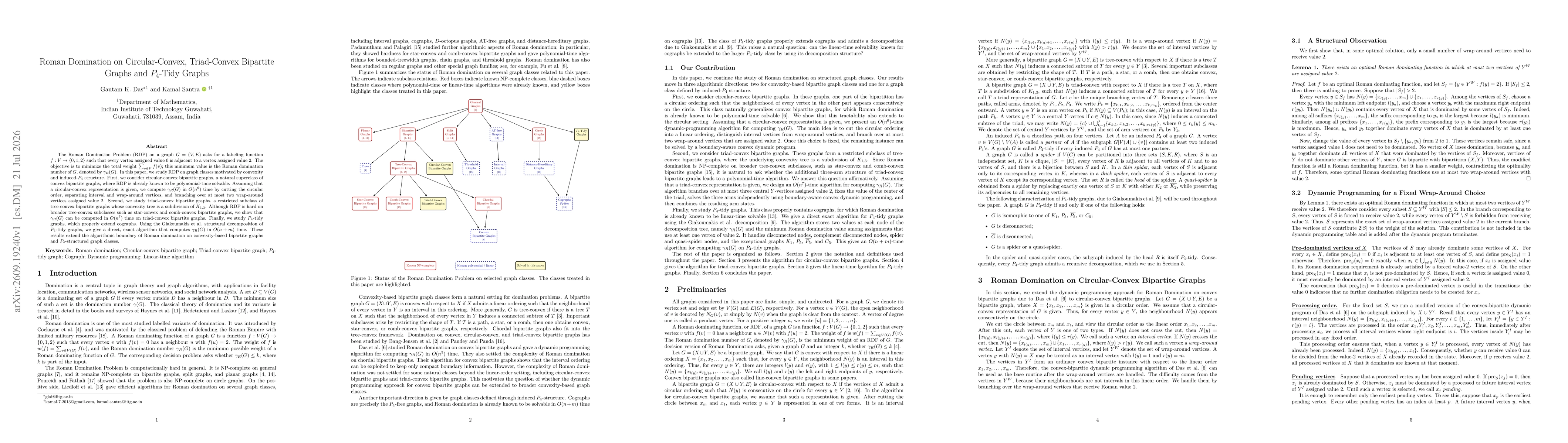 Thumbnail for Roman Domination on Circular-Convex, Triad-Convex Bipartite Graphs and $P_4$-Tidy Graphs