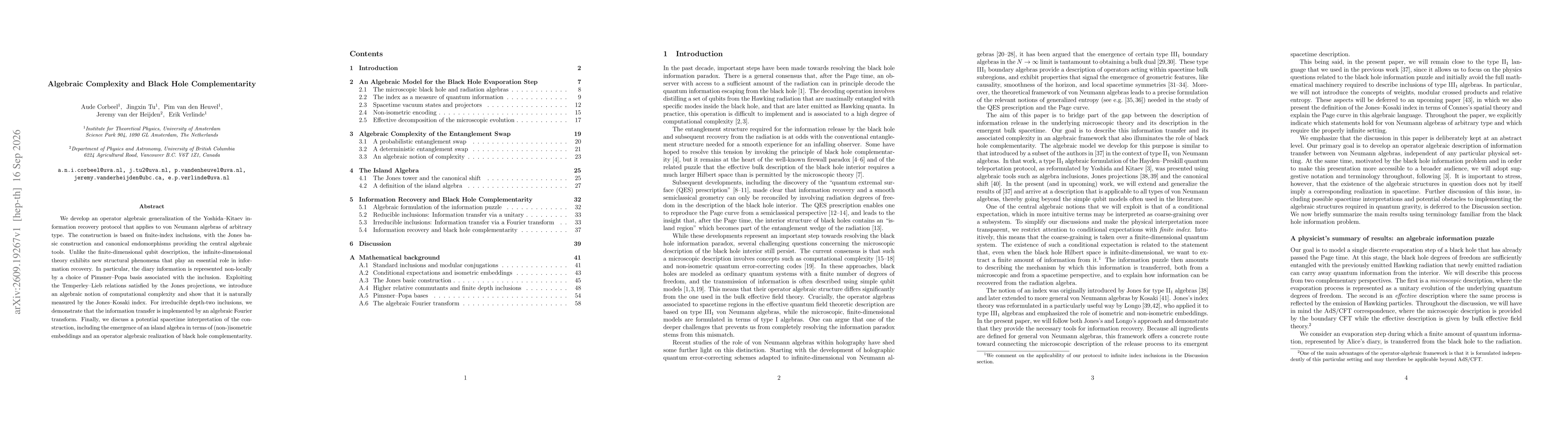Thumbnail for Algebraic Complexity and Black Hole Complementarity