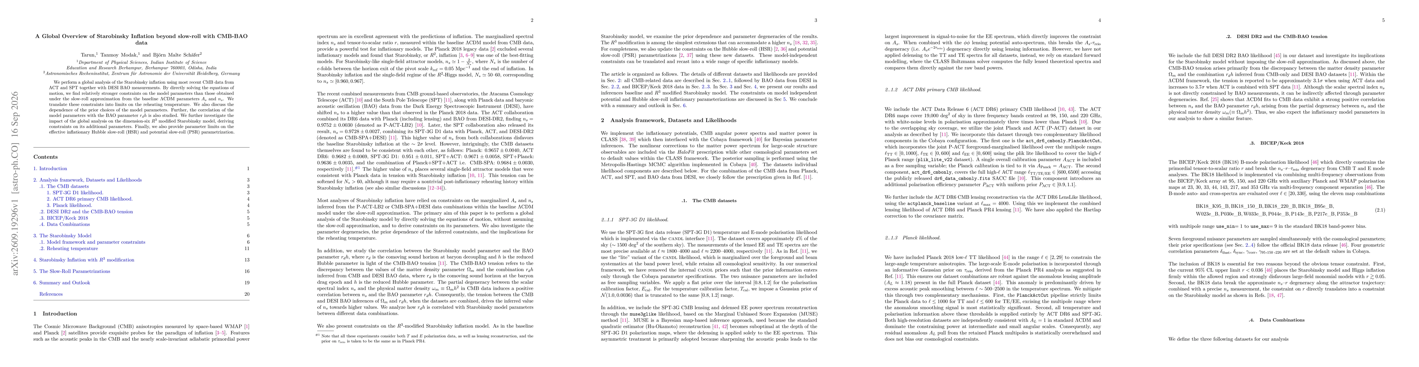 Thumbnail for A Global Overview of Starobinsky Inflation beyond slow-roll with CMB-BAO data