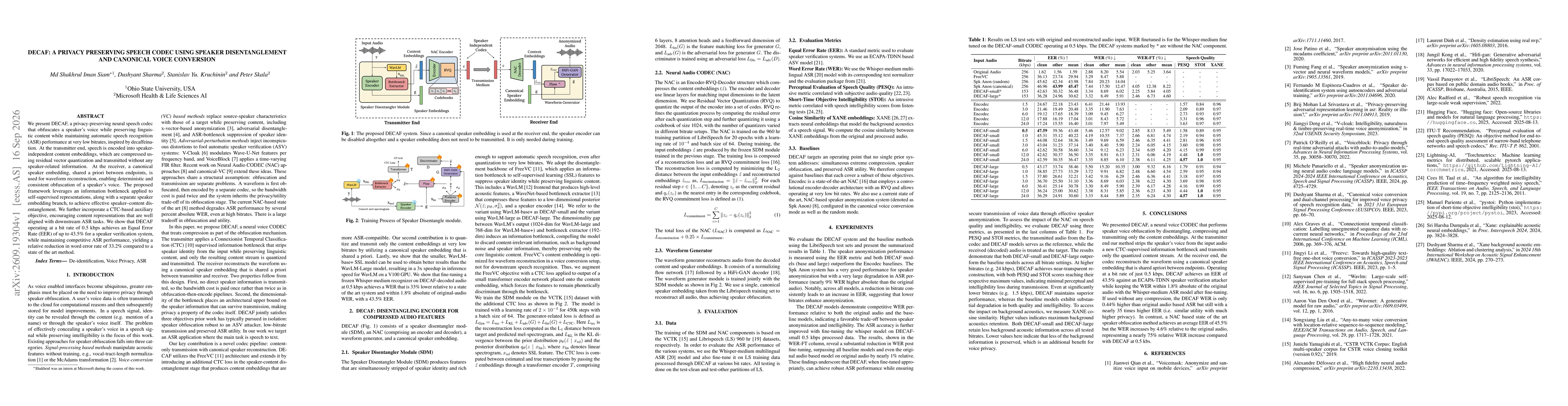 Thumbnail for Decaf: A privacy preserving speech codec using speaker disentanglement and canonical voice conversion