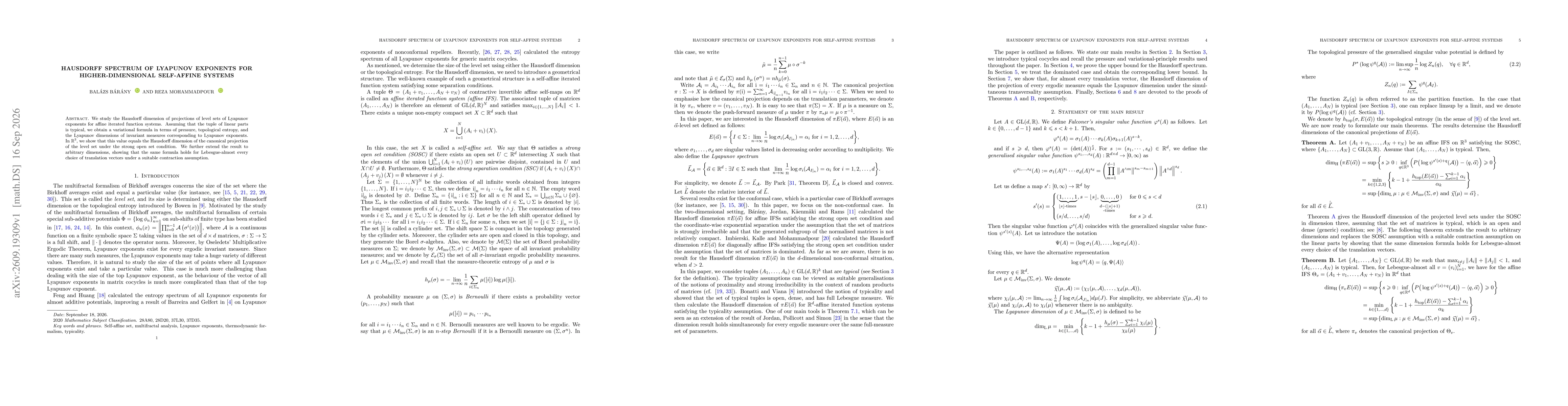 Thumbnail for Hausdorff spectrum of Lyapunov exponents for higher-dimensional self-affine systems
