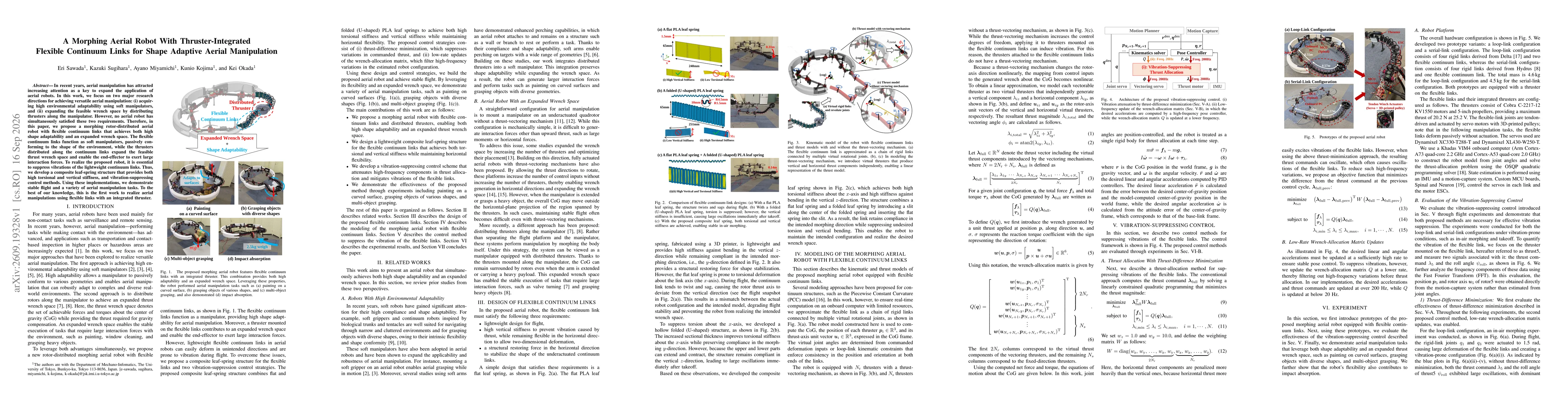 Thumbnail for A Morphing Aerial Robot With Thruster-Integrated Flexible Continuum Links for Shape Adaptive Aerial Manipulation