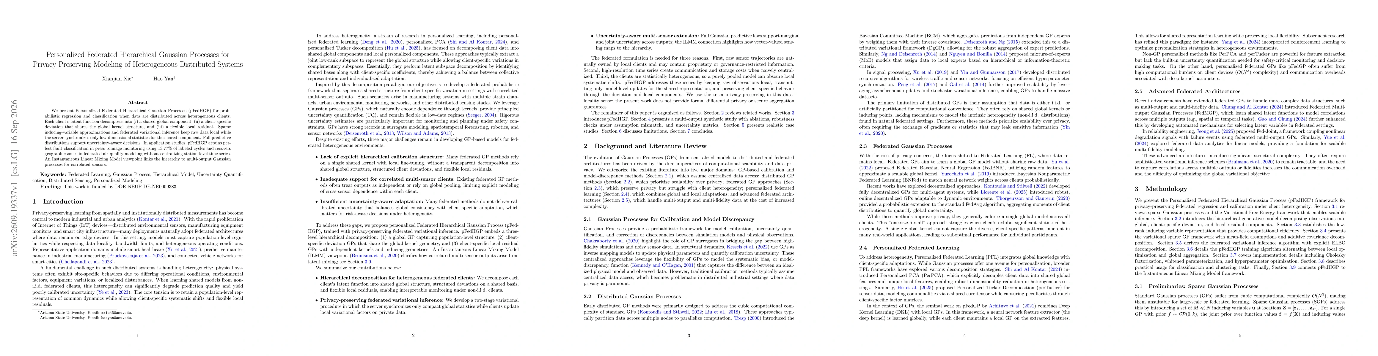 Thumbnail for Personalized Federated Hierarchical Gaussian Processes for Privacy-Preserving Modeling of Heterogeneous Distributed Systems