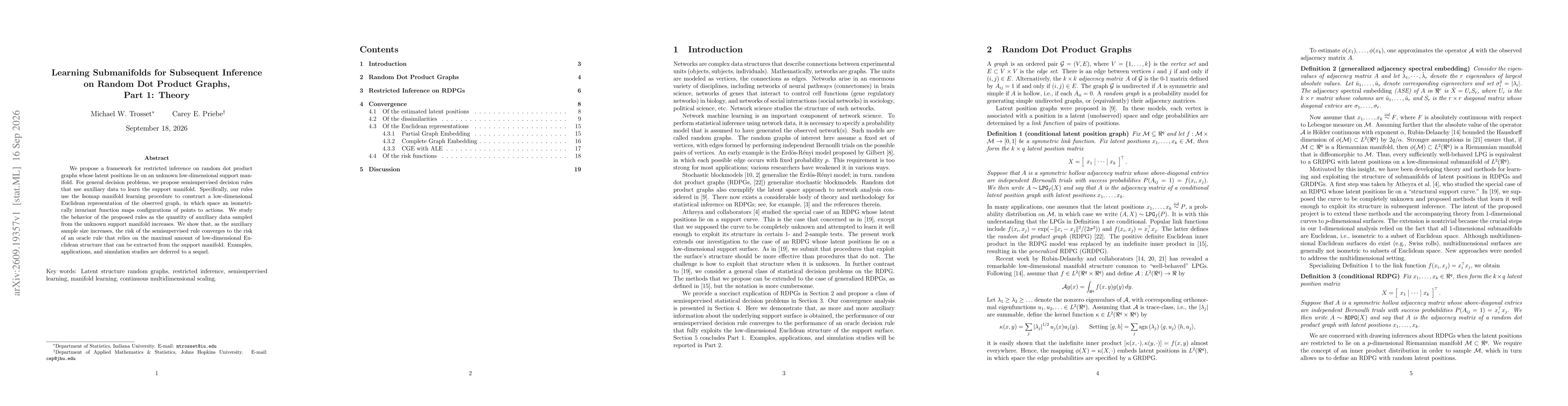 Thumbnail for Learning Submanifolds for Subsequent Inference on Random Dot Product Graphs, Part 1: Theory