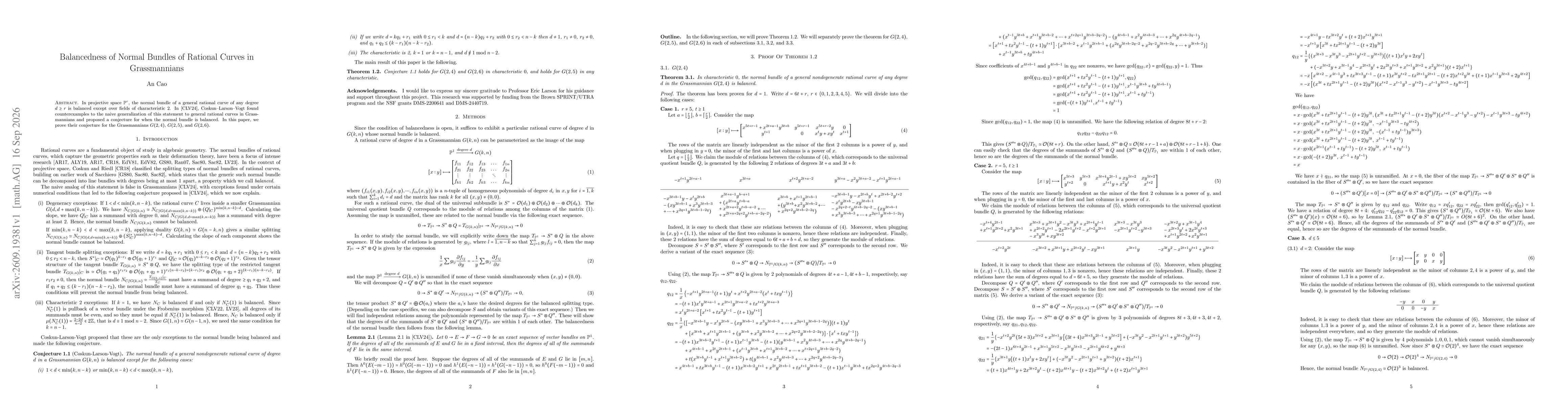 Thumbnail for Balancedness of Normal Bundles of Rational Curves in Grassmannians