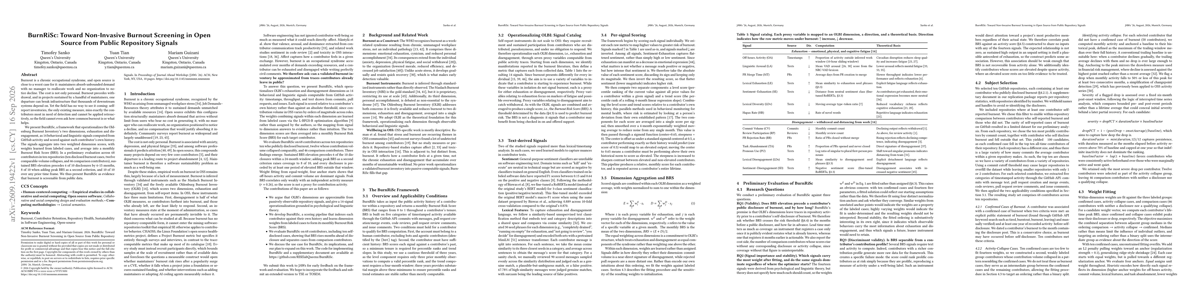 Thumbnail for BurnRiSc: Toward Non-Invasive Burnout Screening in Open Source from Public Repository Signals