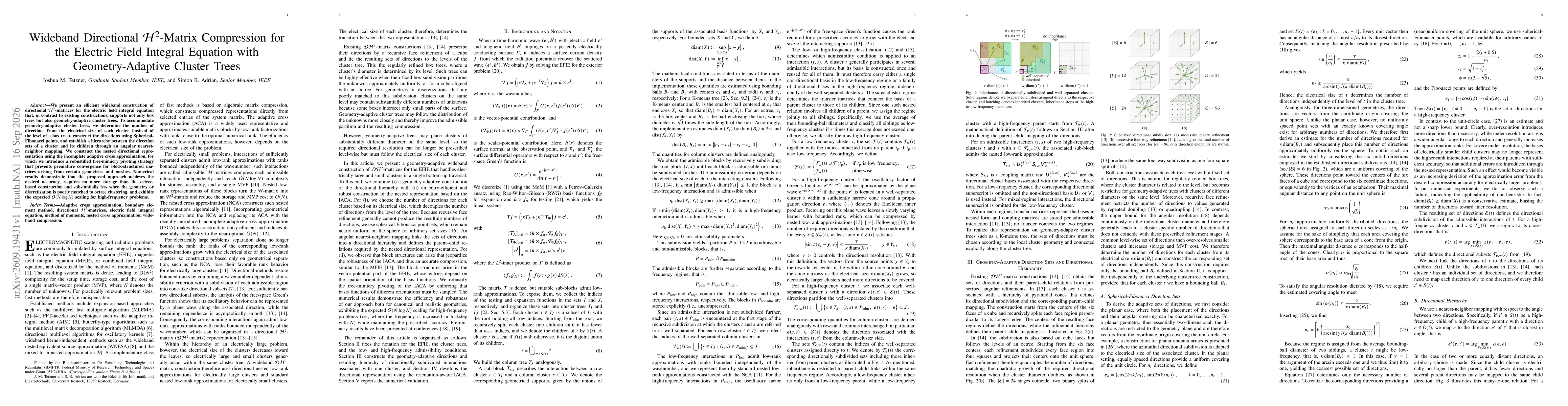 Thumbnail for Wideband Directional $\mathcal{H}^2$-Matrix Compression for the Electric Field Integral Equation with Geometry-Adaptive Cluster Trees
